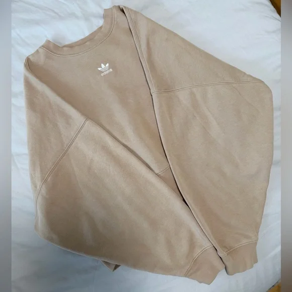 Adidas Originals Tan Cropped Crewneck Sweatshirt Neutral Minimalist Pullover XS - Picture 7 of 8